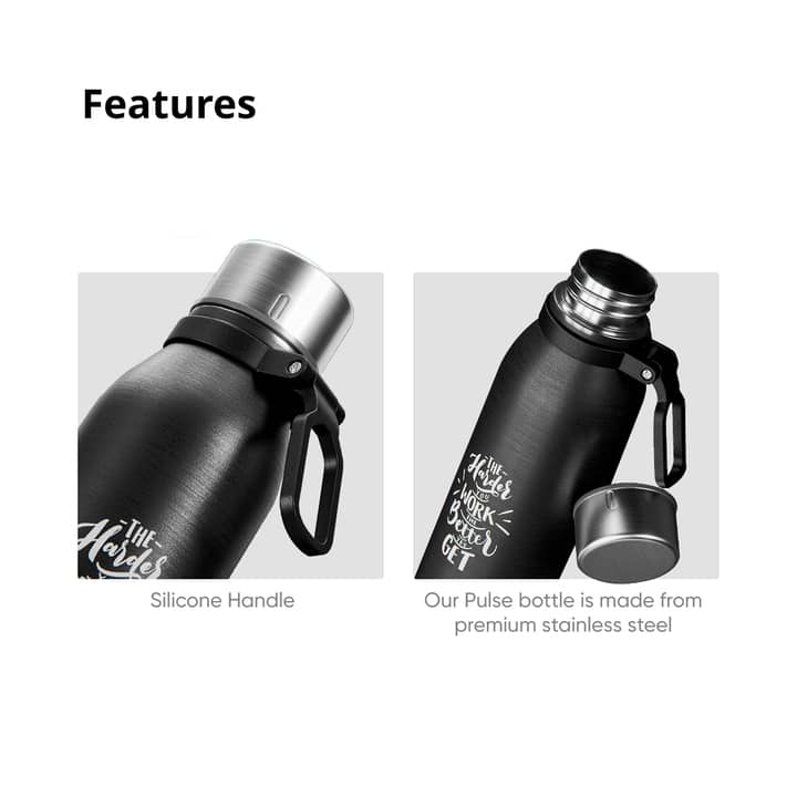 Pulse Stainless Steel Sports Bottle with Silicon Handle